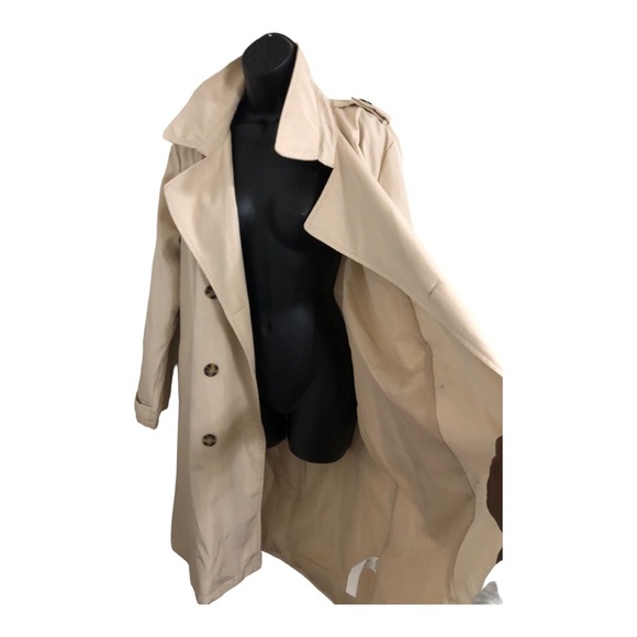 Stoosh ecru classic timeless double breasted belted trenchcoat size large new - Picture 4 of 16